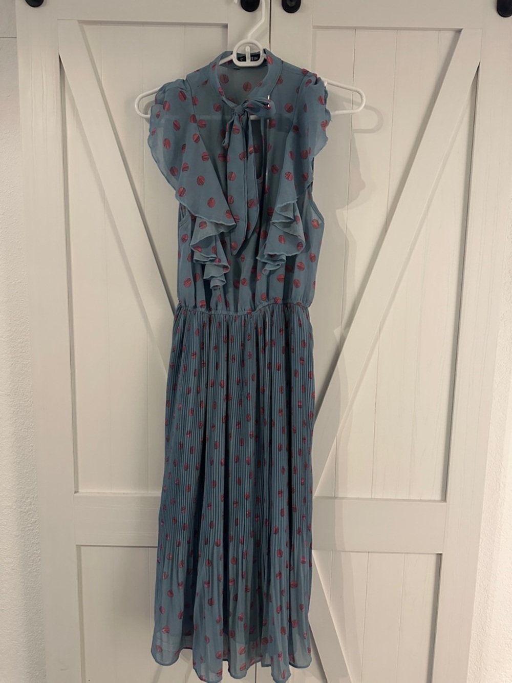 SHEIN Blue Midi Dress with Pink Dot Print